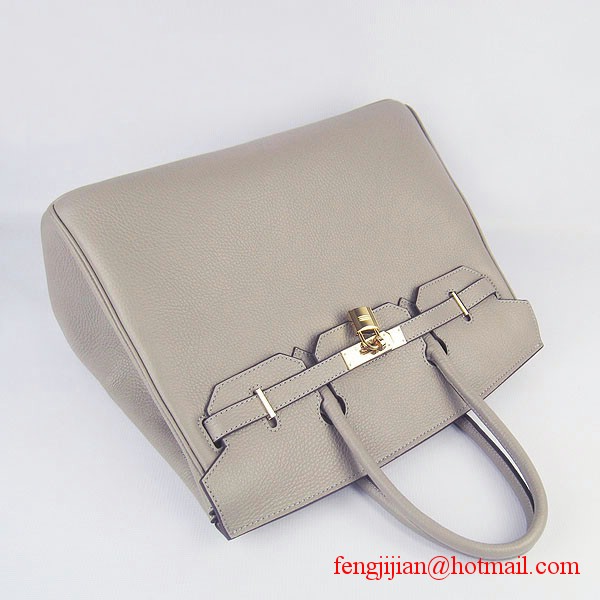 Hermes 35cm Embossed Veins Bag Grey Gold Hardware 6089